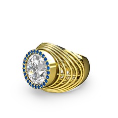 Mai Tel Yüzük - Swarovski ve lab safir 925 ayar altın kaplama gümüş yüzük #1tjqtoj