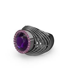 Mai Tel Yüzük - Ametist ve rodolit garnet 925 ayar siyah rodyum kaplama gümüş yüzük #1tlqb1f