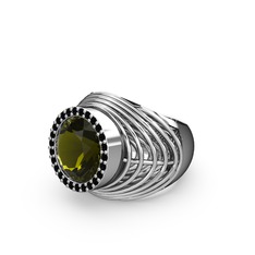 Mai Tel Yüzük - Peridot ve siyah zirkon 925 ayar gümüş yüzük #1ukfdhf