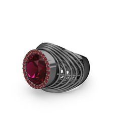 Rodolit garnet ve garnet 925 ayar siyah rodyum kaplama gümüş yüzük