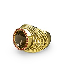 Mai Tel Yüzük - Dumanlı kuvars ve garnet 14 ayar altın yüzük #1uyju8c