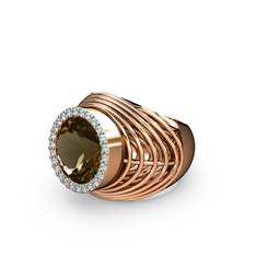 Dumanlı kuvars ve akuamarin 14 ayar rose altın yüzük