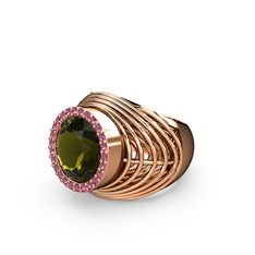 Mai Tel Yüzük - Peridot ve rodolit garnet 8 ayar rose altın yüzük #1wh9mfa