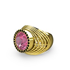 Pembe kuvars ve siyah zirkon 14 ayar altın yüzük
