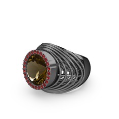 Dumanlı kuvars ve garnet 925 ayar siyah rodyum kaplama gümüş yüzük