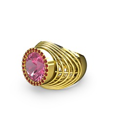 Mai Tel Yüzük - Pembe kuvars ve garnet 14 ayar altın yüzük #1xew28g