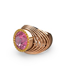 Pembe kuvars ve sitrin 14 ayar rose altın yüzük