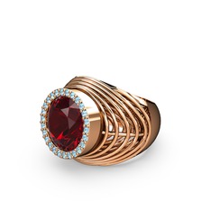 Garnet ve akuamarin 14 ayar rose altın yüzük