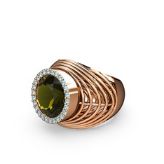 Peridot ve akuamarin 14 ayar rose altın yüzük