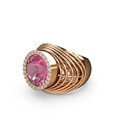 Pembe kuvars ve beyaz zirkon 18 ayar rose altın yüzük