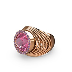 Mai Tel Yüzük - Pembe kuvars ve ametist 18 ayar rose altın yüzük #1ysz7jn