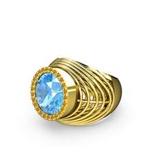 Akuamarin ve sitrin 18 ayar altın yüzük