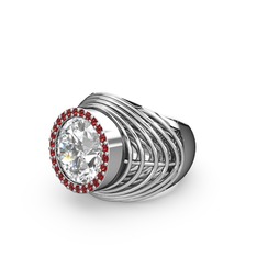 Mai Tel Yüzük - Beyaz zirkon ve garnet 14 ayar beyaz altın yüzük #41wdll