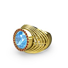 Akuamarin ve garnet 8 ayar altın yüzük