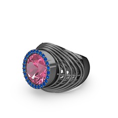 Mai Tel Yüzük - Pembe kuvars ve lab safir 925 ayar siyah rodyum kaplama gümüş yüzük #4bloqf