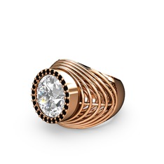 Mai Tel Yüzük - Swarovski ve siyah zirkon 14 ayar rose altın yüzük #4ftleh