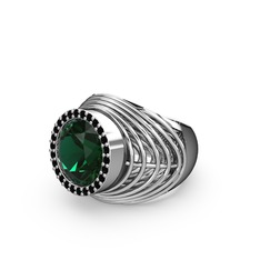 Yeşil kuvars ve siyah zirkon 8 ayar beyaz altın yüzük