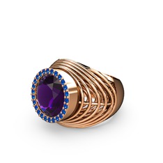 Ametist ve lab safir 925 ayar rose altın kaplama gümüş yüzük