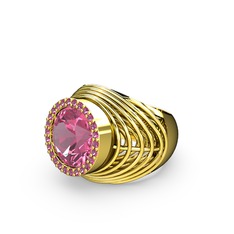 Pembe kuvars ve rodolit garnet 8 ayar altın yüzük