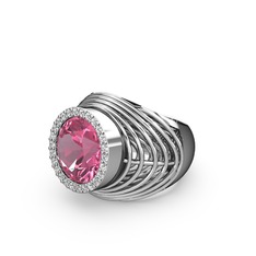 Mai Tel Yüzük - Pembe kuvars ve swarovski 18 ayar beyaz altın yüzük #85ylup