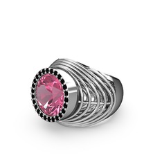 Pembe kuvars ve siyah zirkon 8 ayar beyaz altın yüzük