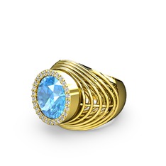 Mai Tel Yüzük - Akuamarin ve swarovski 8 ayar altın yüzük #9ulofs