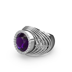 Ametist ve swarovski 14 ayar beyaz altın yüzük