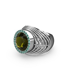 Peridot ve yeşil kuvars 8 ayar beyaz altın yüzük