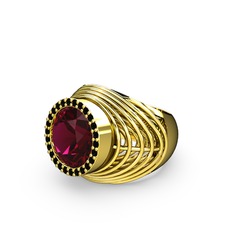 Rodolit garnet ve siyah zirkon 14 ayar altın yüzük