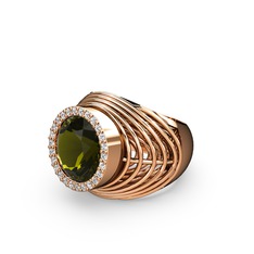 Peridot ve pırlanta 18 ayar rose altın yüzük (0.286 karat)