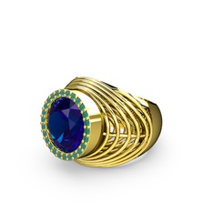 Mai Tel Yüzük - Lab safir ve kök zümrüt 8 ayar altın yüzük #b4ejov