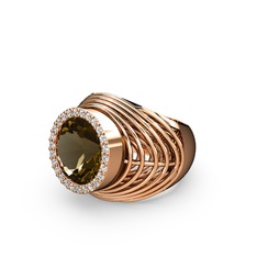 Mai Tel Yüzük - Dumanlı kuvars ve pırlanta 18 ayar rose altın yüzük (0.286 karat) #cort9k