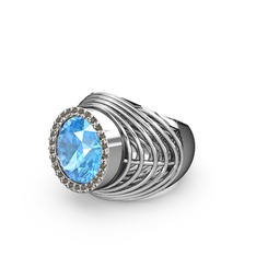 Mai Tel Yüzük - Akuamarin ve dumanlı kuvars 18 ayar beyaz altın yüzük #d3f81c