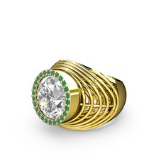 Mai Tel Yüzük - Beyaz zirkon ve kök zümrüt 925 ayar altın kaplama gümüş yüzük #dtjc8w