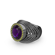 Mai Tel Yüzük - Ametist ve peridot 925 ayar siyah rodyum kaplama gümüş yüzük #ejjwd9