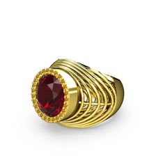 Garnet ve sitrin 925 ayar altın kaplama gümüş yüzük