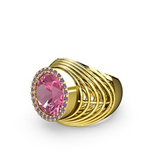 Mai Tel Yüzük - Pembe kuvars ve ametist 8 ayar altın yüzük #h143yd