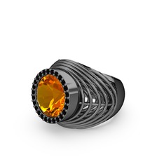 Mai Tel Yüzük - Sitrin ve siyah zirkon 925 ayar siyah rodyum kaplama gümüş yüzük #ihazny