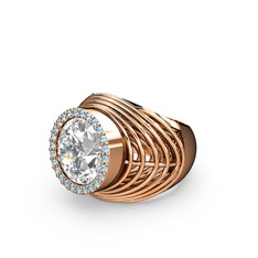 Swarovski ve akuamarin 8 ayar rose altın yüzük