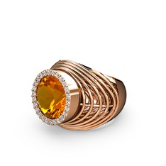 Sitrin ve swarovski 925 ayar rose altın kaplama gümüş yüzük