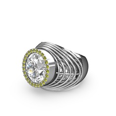 Mai Tel Yüzük - Beyaz zirkon ve peridot 14 ayar beyaz altın yüzük #kxgvgd