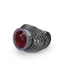 Mai Tel Yüzük - Garnet ve ametist 925 ayar siyah rodyum kaplama gümüş yüzük #la2rqf