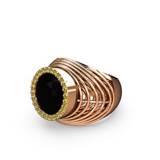 Mai Tel Yüzük - Siyah zirkon ve peridot 925 ayar rose altın kaplama gümüş yüzük #llqics