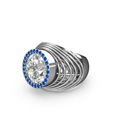 Mai Tel Yüzük - Beyaz zirkon ve lab safir 18 ayar beyaz altın yüzük #lrab32