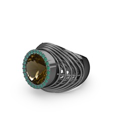 Mai Tel Yüzük - Dumanlı kuvars ve kök zümrüt 925 ayar siyah rodyum kaplama gümüş yüzük #mayv7a