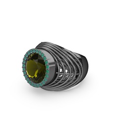 Peridot ve kök zümrüt 925 ayar siyah rodyum kaplama gümüş yüzük