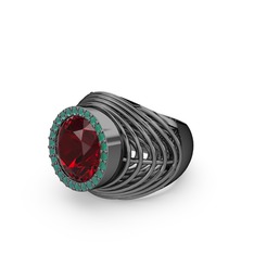 Garnet ve kök zümrüt 925 ayar siyah rodyum kaplama gümüş yüzük