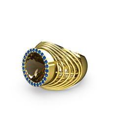 Mai Tel Yüzük - Dumanlı kuvars ve lab safir 18 ayar altın yüzük #qjngyv