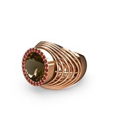 Mai Tel Yüzük - Dumanlı kuvars ve garnet 8 ayar rose altın yüzük #r65a3h