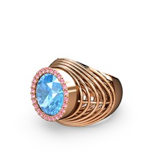 Mai Tel Yüzük - Akuamarin ve pembe kuvars 8 ayar rose altın yüzük #s17a6d